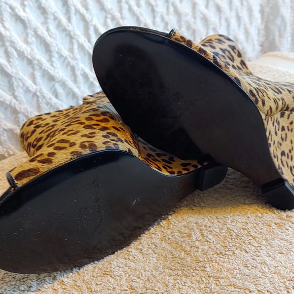 NWOT Faux Calf Hair Wedge Peep Toe Bootie, Leopard Print - Picture 9 of 9